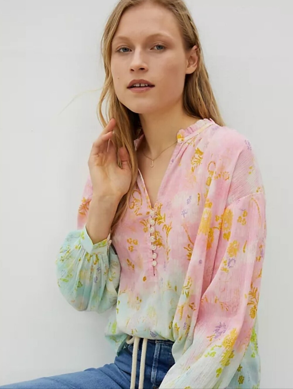 Anthropologie Pilcro Tavi Tie Dye Floral Gauze Size Medium